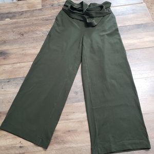 Zapelle Custom Olive Green Pull On Wide Leg Belted High Rise Palazzo Pants